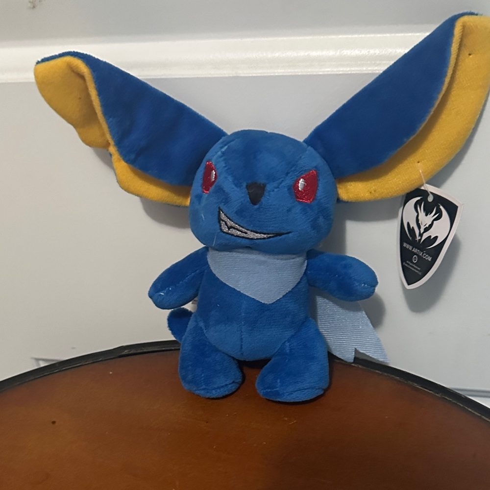 Blue and Yellow Plush Moglins Zorbac Toy with Red Eyes